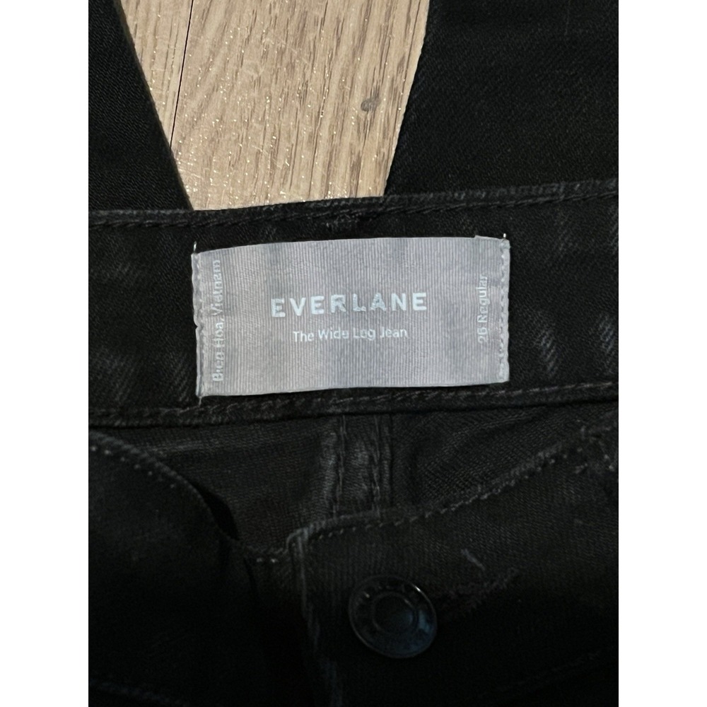 Everlane The Wide Leg Crop Jean Black High Rise Button Fly Raw Hem Stretch 26 - Picture 4 of 12